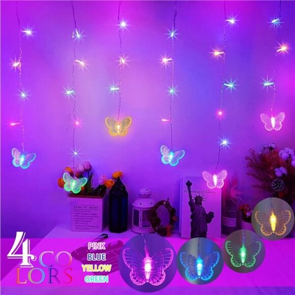 Butterfly curtain fairy lights 20ft multicolor LED string lights remote timer US - Picture 6 of 8